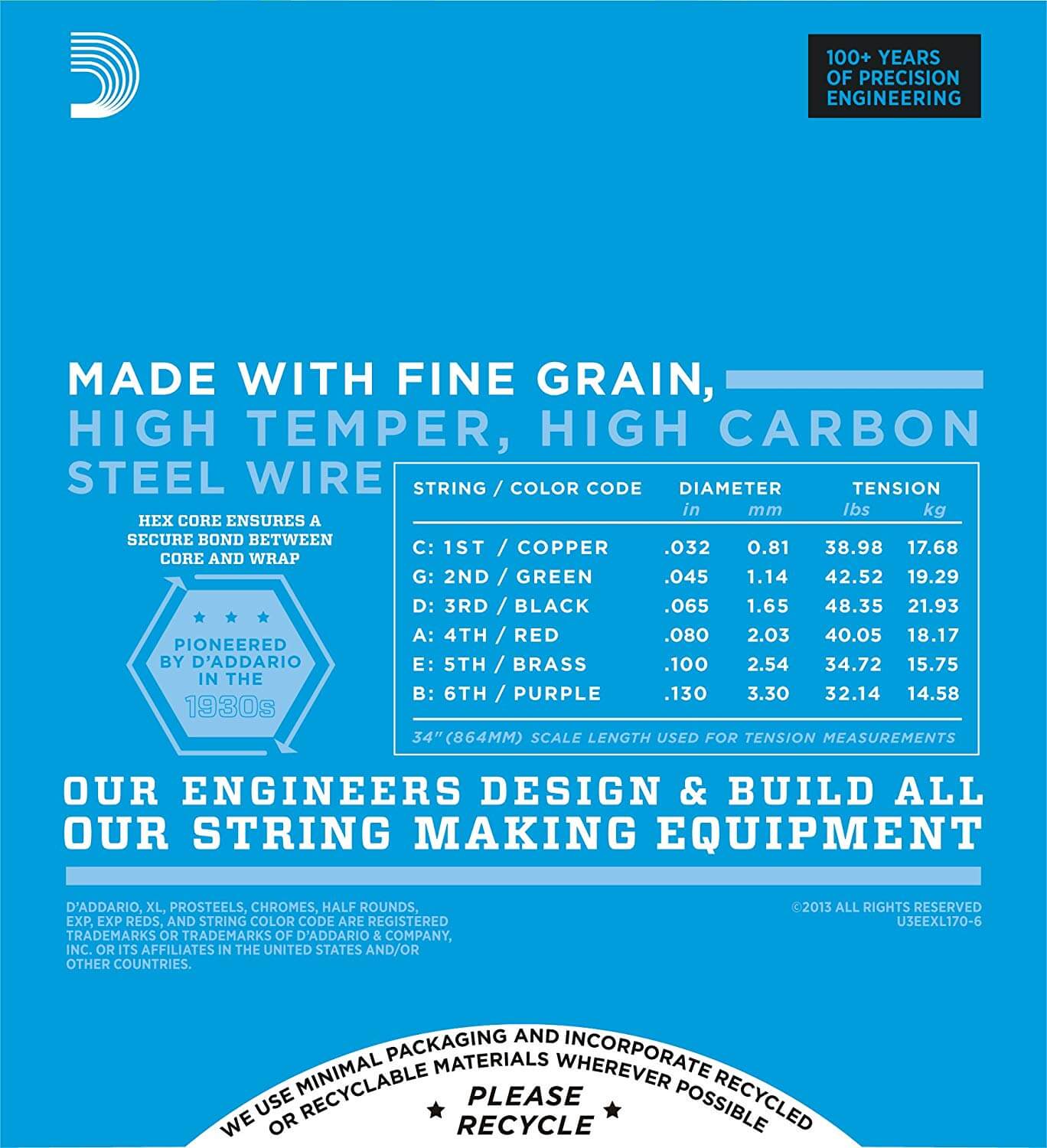 D'Addario EXL170-6 Χορδές Ηλεκτρικού Μπάσου 32-130-2