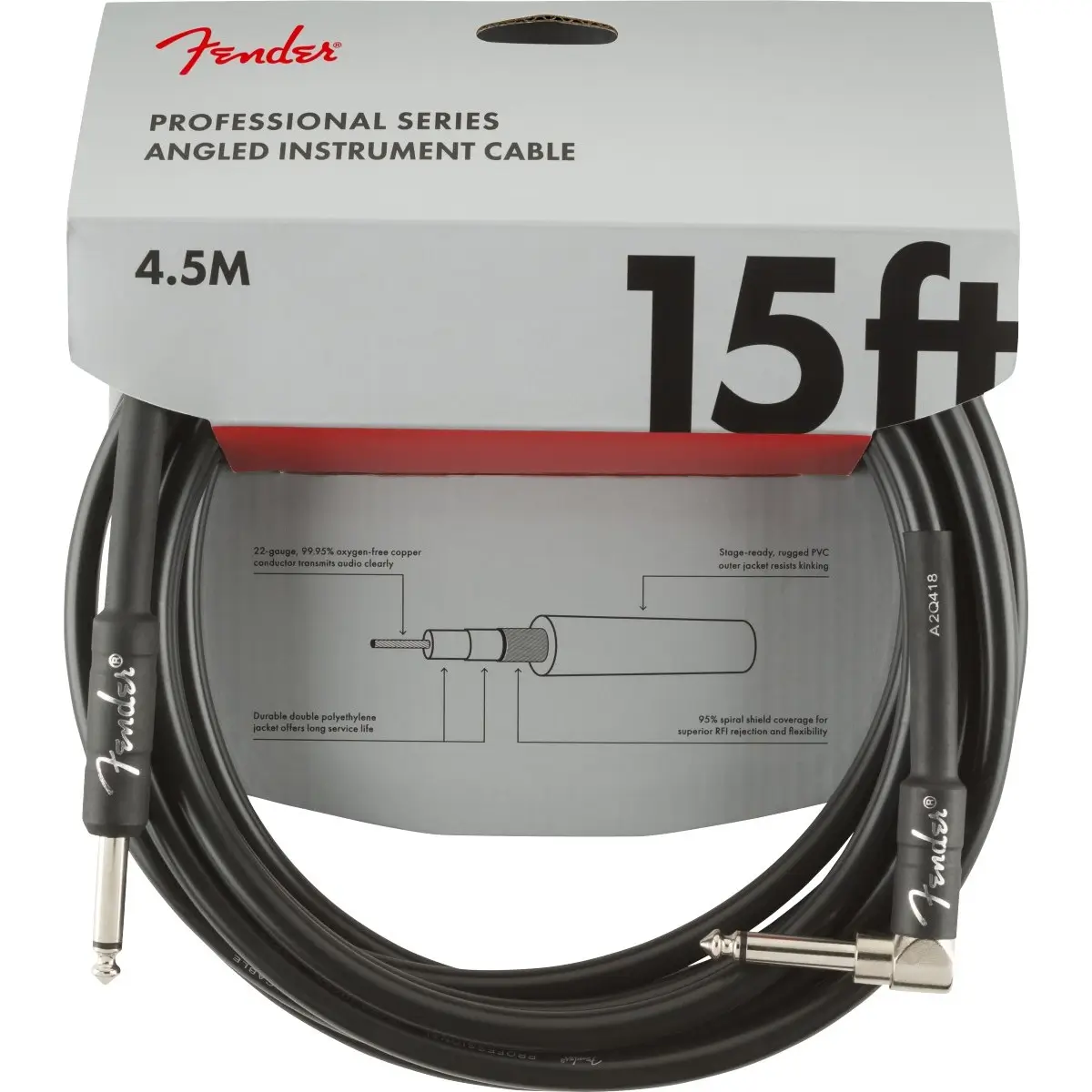 Fender Professional Series Καλώδιο Οργάνου Ίσιο-Γωνία 4,5m-min