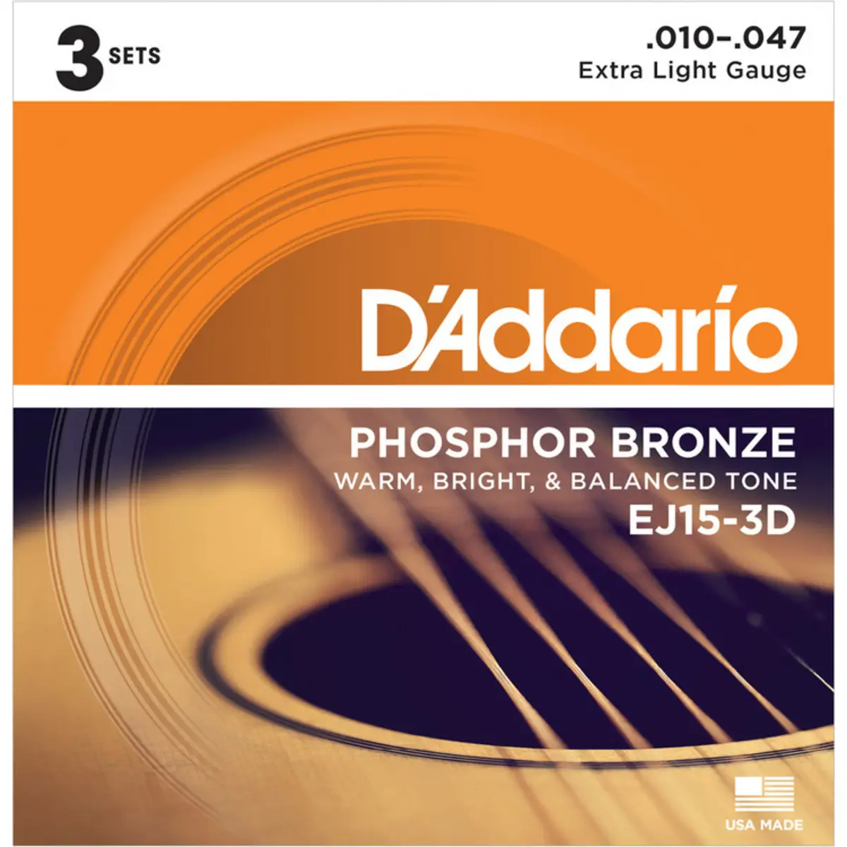 D'Addario EJ15-3D Phosphor Bronze Χορδές Ακουστικής Κιθάρας 10 - 47 (Πακέτο 3 Σετ)-min