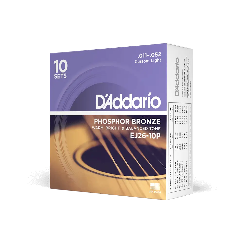 D'Addario EJ26-10P Phosphor Bronze Χορδές Ακουστικής Κιθάρας 11 - 52 (Πακέτο 10 Σετ)-2-min
