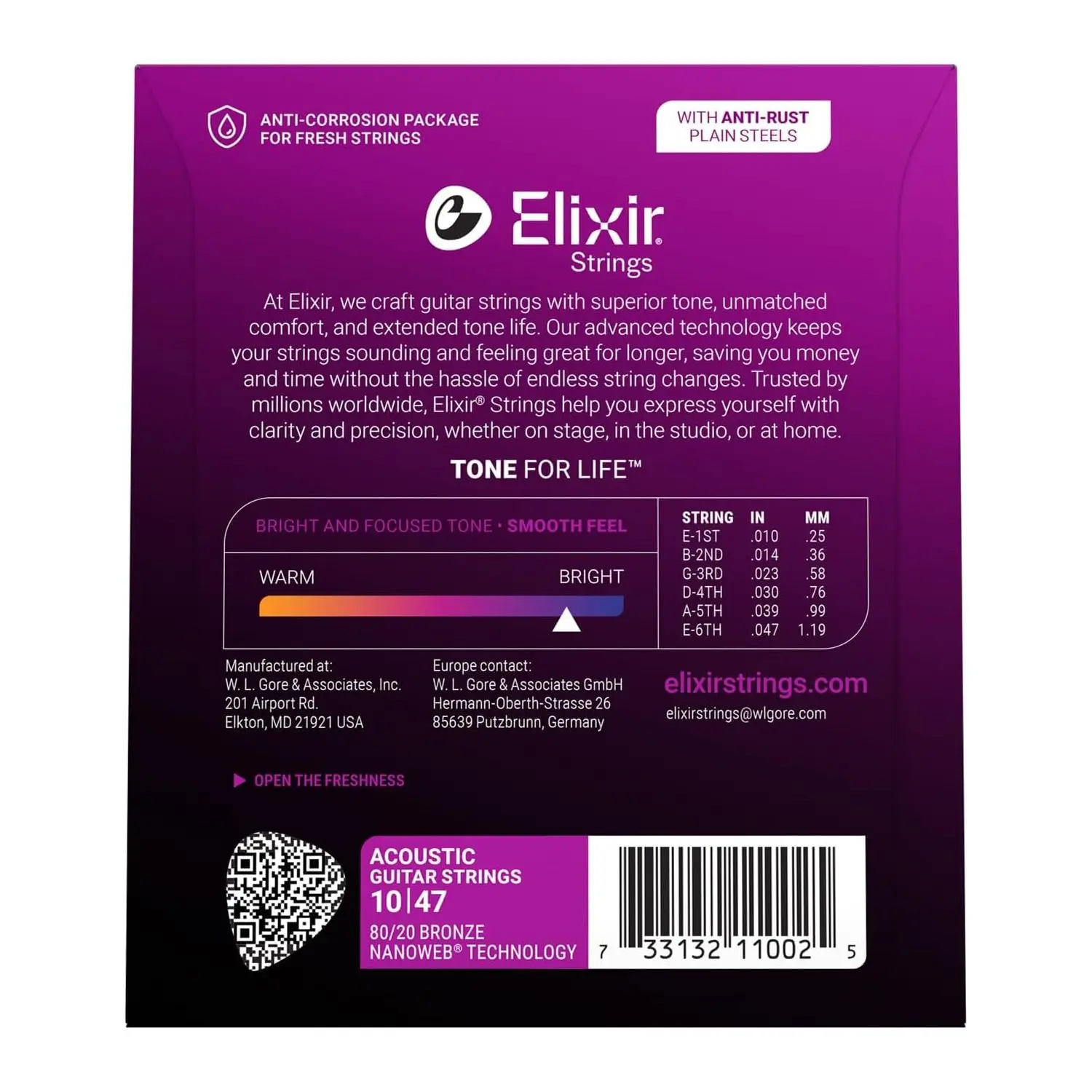 Elixir 11002 Nanoweb Extra Light Χορδές 80/20 Bronze Ακουστικής Κιθάρας 10-47-2