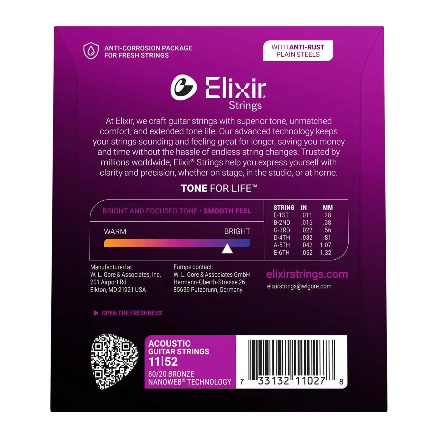 Elixir 11027 Nanoweb Custom Light Χορδές 80/20 Bronze Ακουστικής Κιθάρας 11-52-2-min