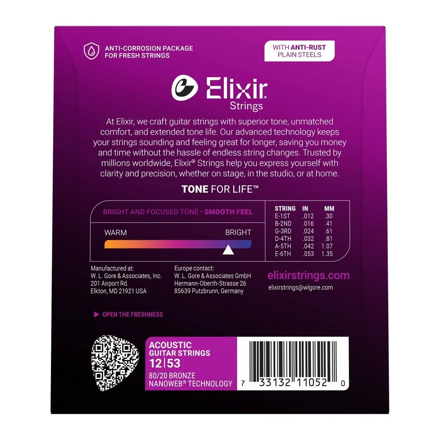 Elixir 11052 Nanoweb Light Χορδές 80/20 Bronze Ακουστικής Κιθάρας 12-53-2-min