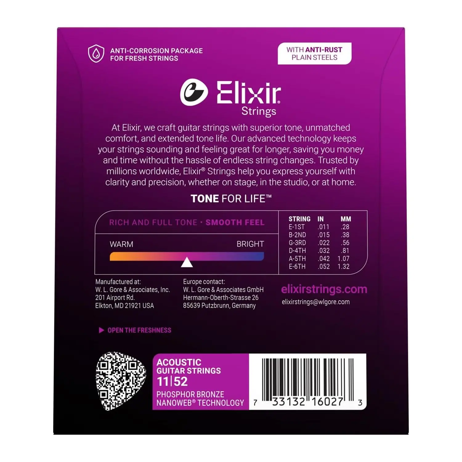 Elixir 16027 Nanoweb Χορδές Phosphor Bronze Ακουστικής Κιθάρας 11-52-2-min