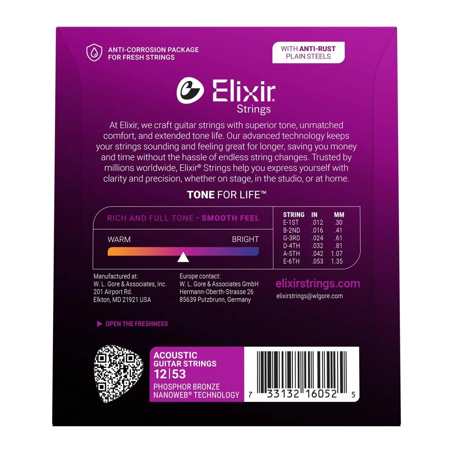 Elixir 16052 Nanoweb Light Χορδές Phosphor Bronze Ακουστικής Κιθάρας 12-53-2