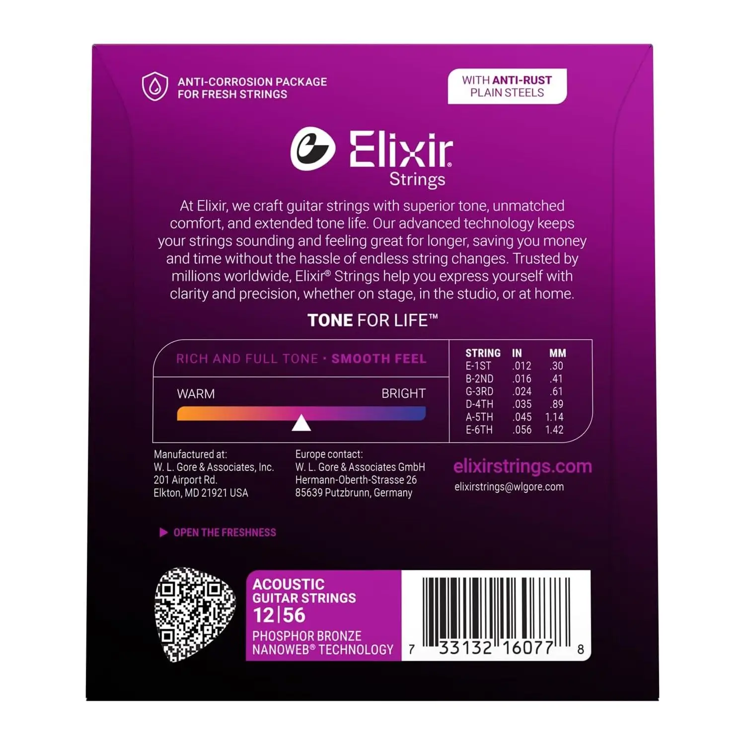 Elixir 16077 Nanoweb Light / Medium Χορδές Phosphor Bronze Ακουστικής Κιθάρας 12-56-2
