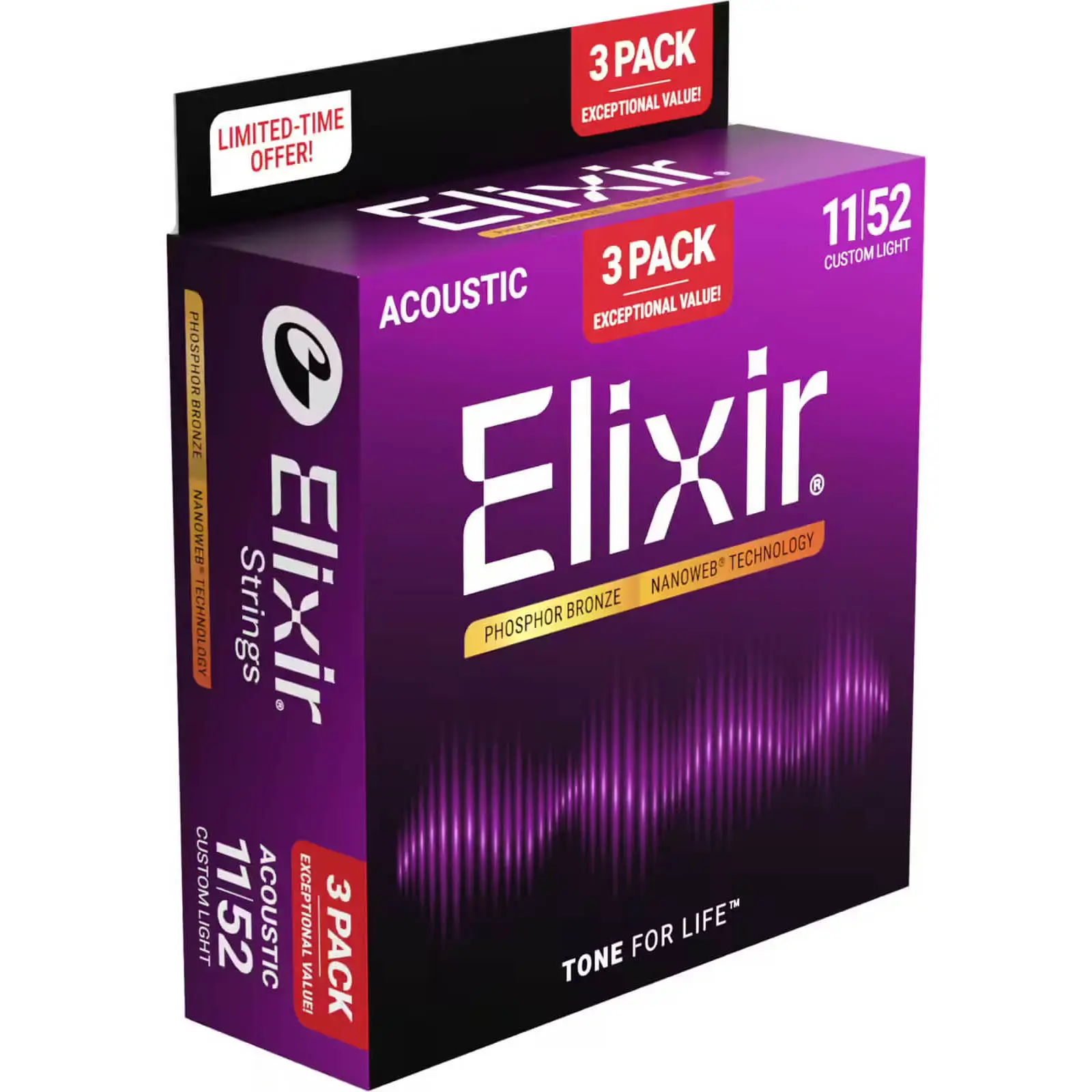 Elixir 16568 Nanoweb Phosphor Bronze Χορδές Ακουστικής Κιθάρας 11-52 (3-pack)-min