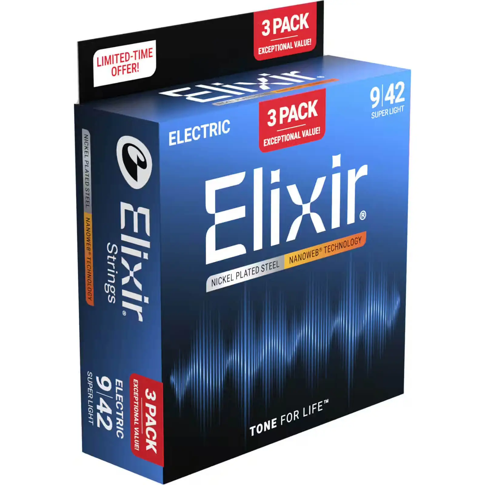 Elixir 16566 Nanoweb Nickel Plated Χορδές Ηλεκτρικής Κιθάρας 09-42 (3-pack)-min