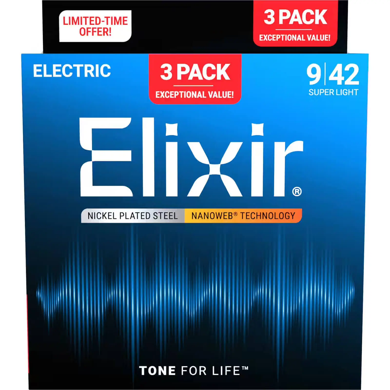 Elixir 16566 Nanoweb Nickel Plated Χορδές Ηλεκτρικής Κιθάρας 09-42 (3-pack)-2-min
