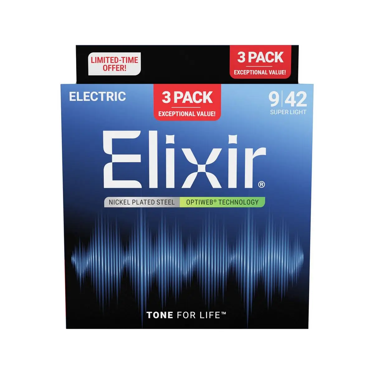 Elixir 16571 Optiweb Nickel Plated Χορδές Ηλεκτρικής Κιθάρας 09-42 (3-pack)-min